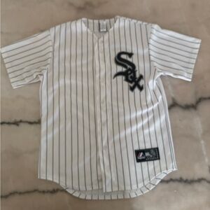 Majestic Black and White Striped Baseball Jersey